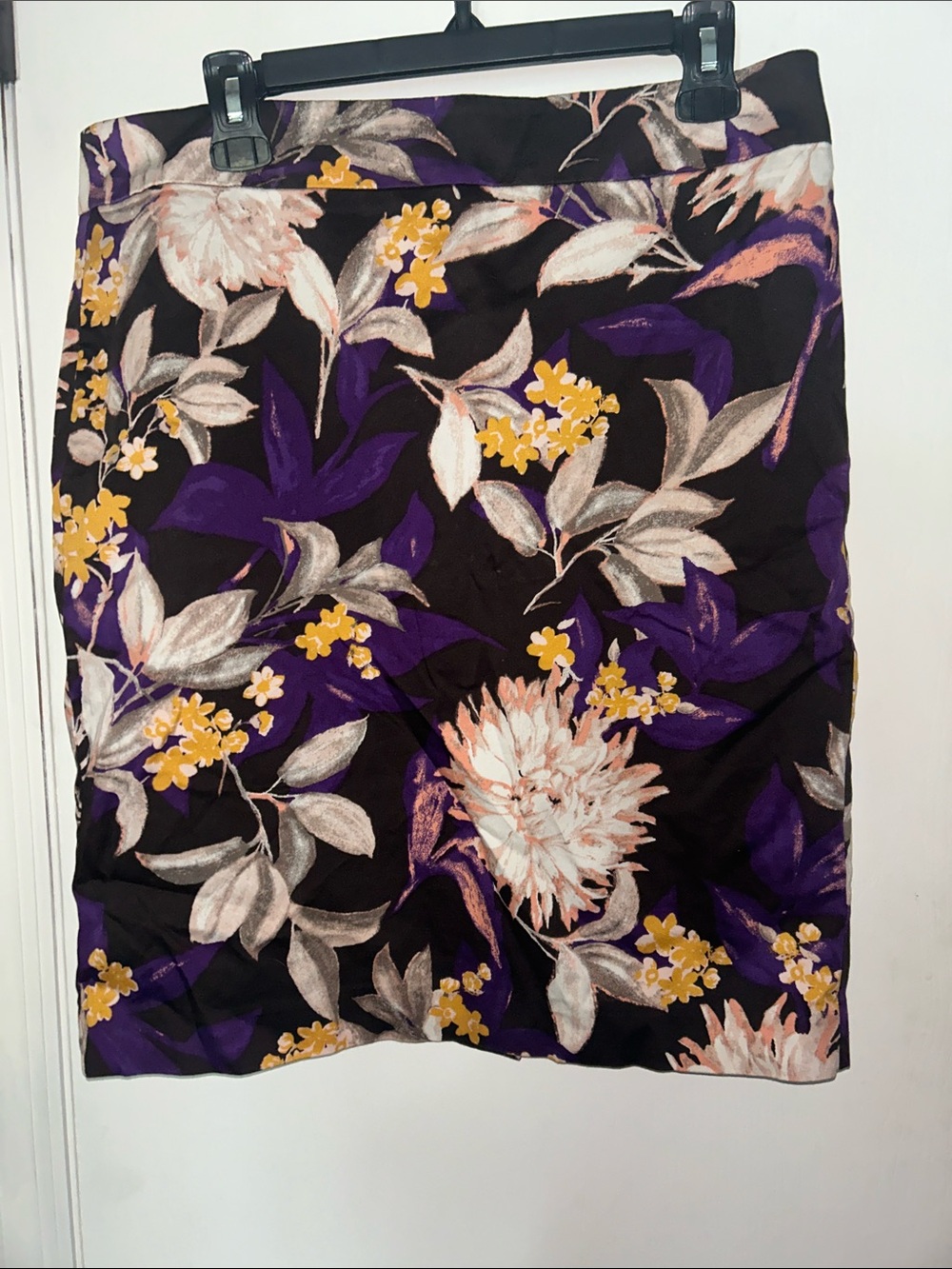 Ann Taylor Purple & Black Floral Pencil Skirt